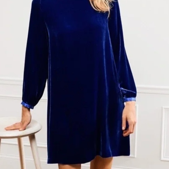 LKNW Eileen Fisher Dress A-Line Silk Blend Velvet Bateau Neck Cobalt Blue - Picture 12 of 12